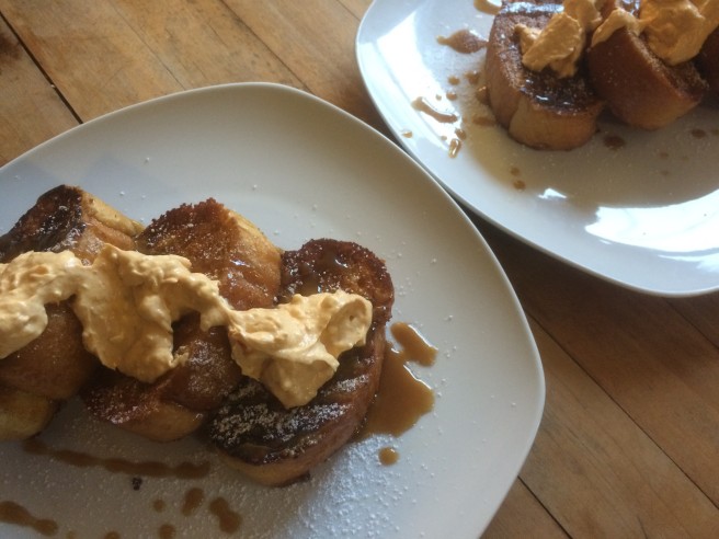 Pumpkin french toast with salted caramel and pumpkin cream cheese tyler j. mccall from leaves and beards
